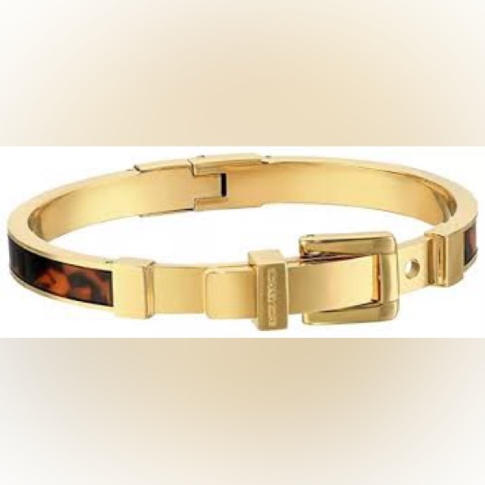 MICHAEL KORS • Gold/ Tortoise Belt Bangle Bracelet •